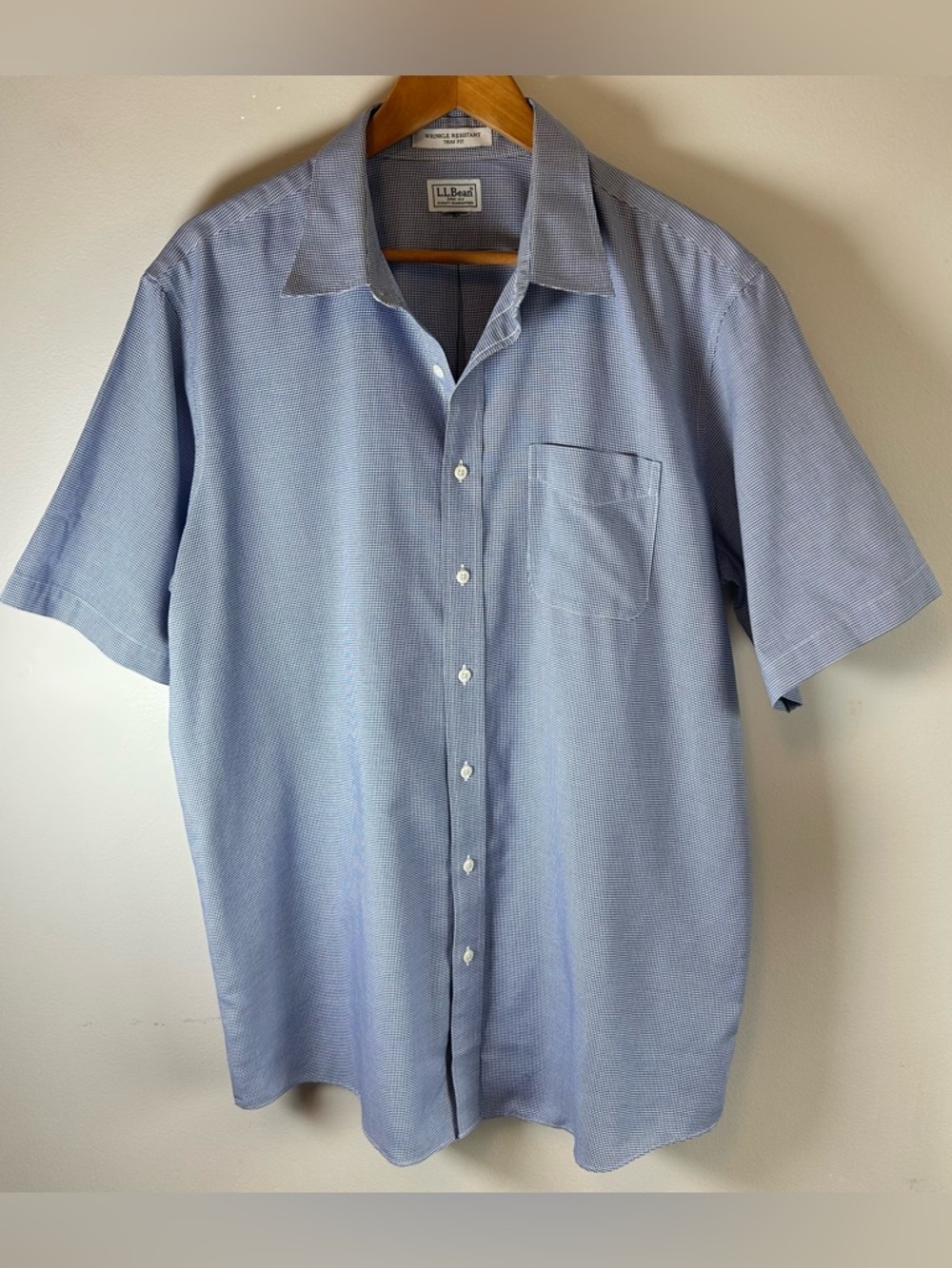 LL Bean Mens Wrinkle Resistant Button Down Shirt Trim Fit Size XL Houndstooth